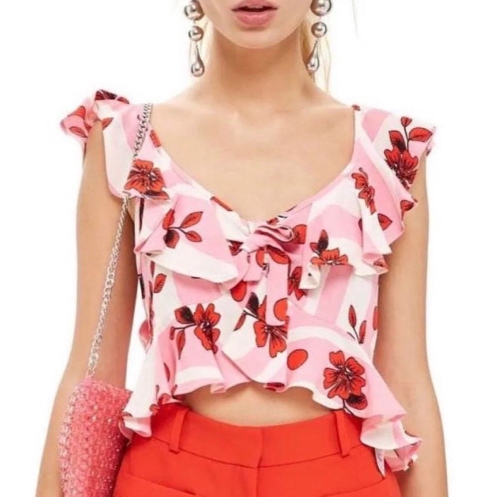 Topshop Floral Ruffle Crop Top